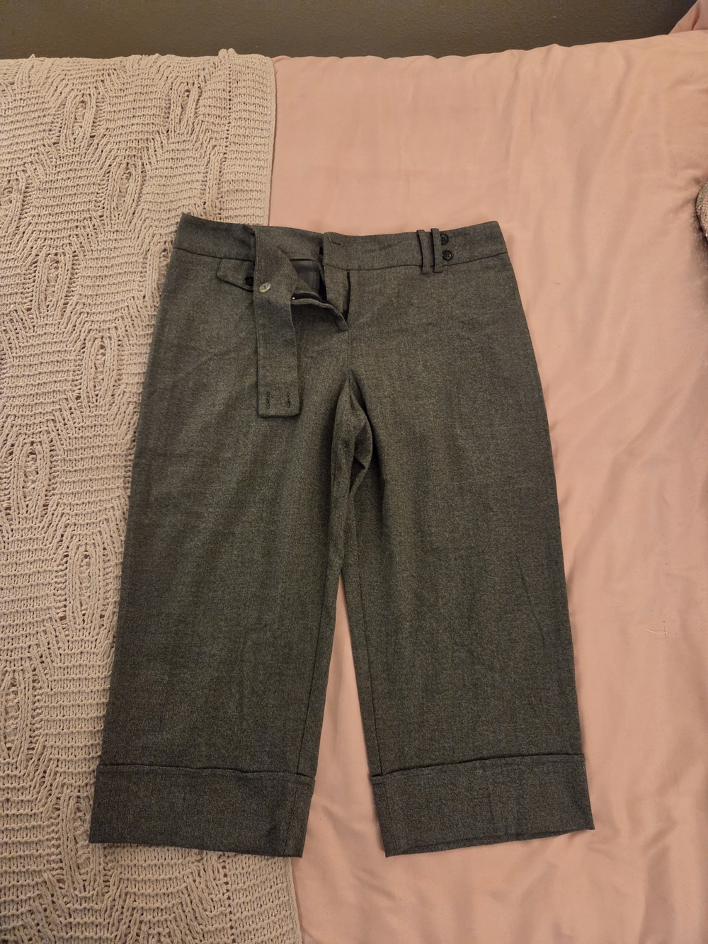 Women's Gray Cropped Dress Pants with Cuffed Hem